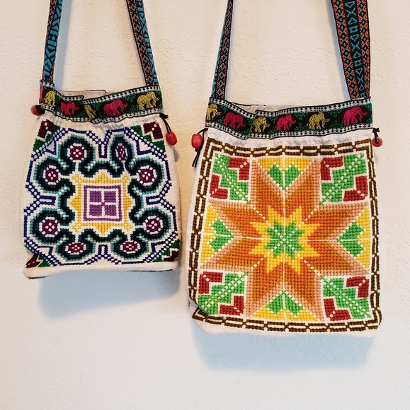 x2 Handmade Totes Colorful Asian Handmade Totes with Intricate Colorful Pattern - Picture 4 of 15